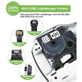 Invoker Compatible 43613 S0720780 with Dymo D1 Label Tape 6 mm x 7 m for Dymo LabelManager 160 210D 280 360D 420P PnP 500TS, Compatible with Dymo 43613 A43613 Black on White Label Tapes