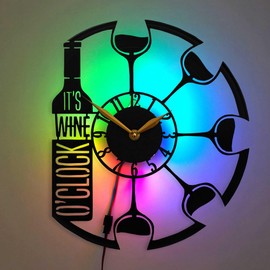 IndieClock Wine Themed Clock, Winery Kitchen Home Decor, Wine and Grapes Wall Art, Black Vinyl Record