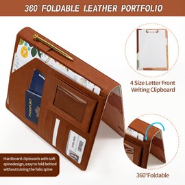 Clipboard Folio Folder Portfolio with Notepad-Pocket Business Card Holder Brown Faux PU Leather Portfolio