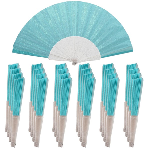 24 Pack Handheld Fan,Folding Hand Glitter Fan with Shining Transparent