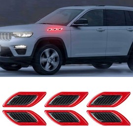 6 PCS 3D Strong Reflective Stripe Sticker,Car Fender Hood Bumper Reflective Decal,High-Intensity Night Visibility Reflective Decal Safety Warning Diamond Grade Carbon Fiber for Car SUV (Red)