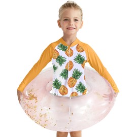 Toddler Long Sleeve Swimsuit Girl 50+ UPF Rash Guard for Baby Girls Yellow Pineapple 3t 4t 3-4t