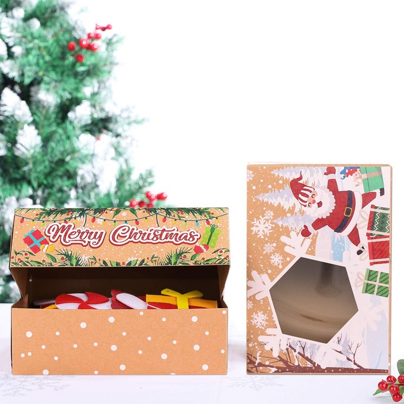 Cabilock 12pcs Christmas Cookie Boxes Packaging Kraft Paper Candy Boxes