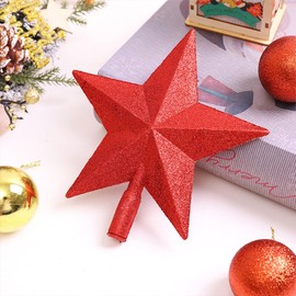 20CM Red Star Tree Topper Christmas Tree Decoration Glitter Tree Top Mini Star Christmas Tree Topper Treetop for Christmas Tree Ornaments