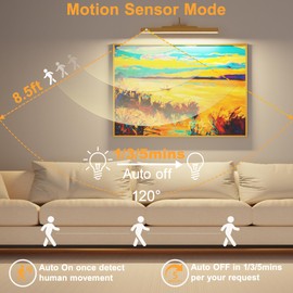 Kryoza Brass Wireless Picture Light for Wall with Motion Sensor – 16'' Remote with 3CCT Dimmable Art Light for Paintings, 5000mAh Rechargable Painting Light for Artworks,Photos (1Pack