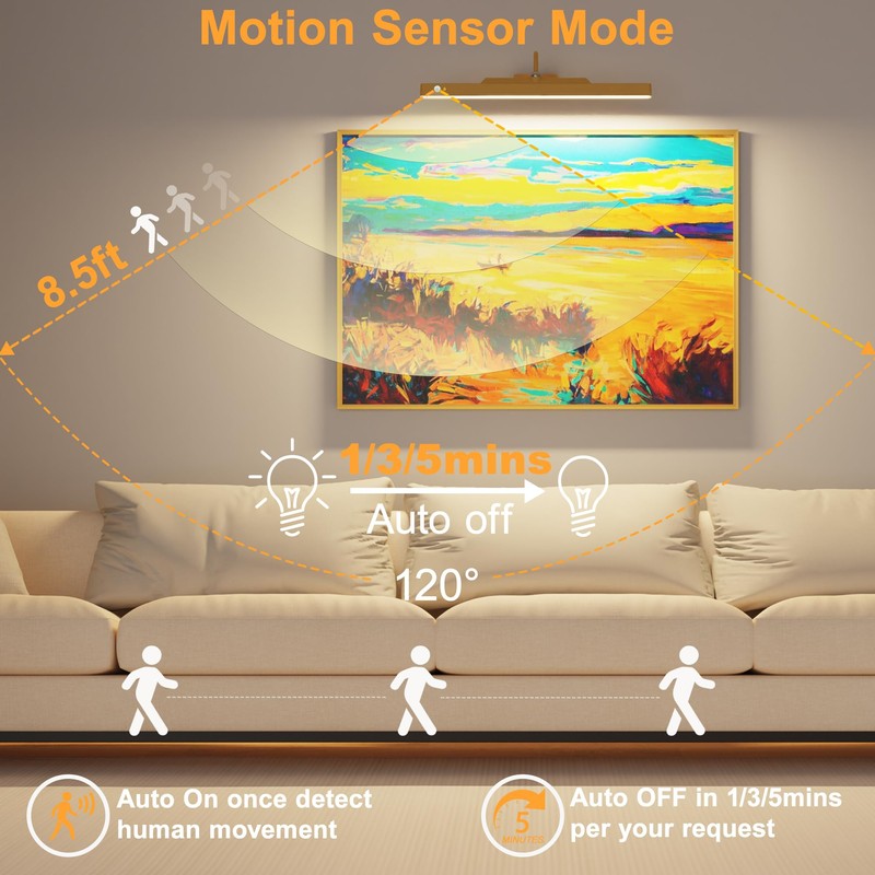 Kryoza Brass Wireless Picture Light for Wall with Motion Sensor