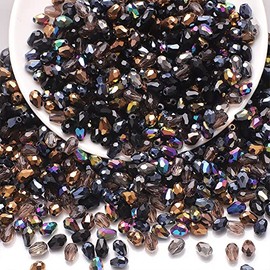 100 Stück 6x8mm Tropfenform Glasperle Simulierter Kristall Perlen Kristall Glas Perlen Bunte Glasperlen für Handwerk Armband Schmuck Ringen Halsketten Geschenk Ohrring-Anhänger,Schwarz