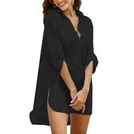Unibelle Women's Beach Dress Bikini Cover-Up, Beach Poncho, Summer Swimwear, Beach Cover-Up Shirt, 1a-black