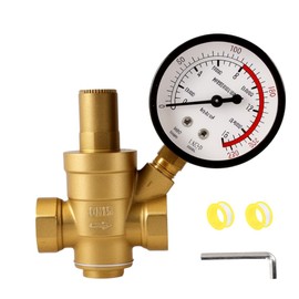 Pressure Regulator Water 1/2 Inch DN15 with Pressure Gauge, Brass Water Pressure Regulator, Water Pressure Regulator, Water Pressure Valve for Regulating Water Pressure