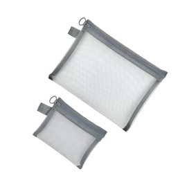 IHYjinchoo 2 Pcs Grey Cosmetic Organizer Pouch with Zipper, Mesh Makeup Bag for Travel or Daily Use, Nylon Toiletries Bag for Women & Men (2, Grey)