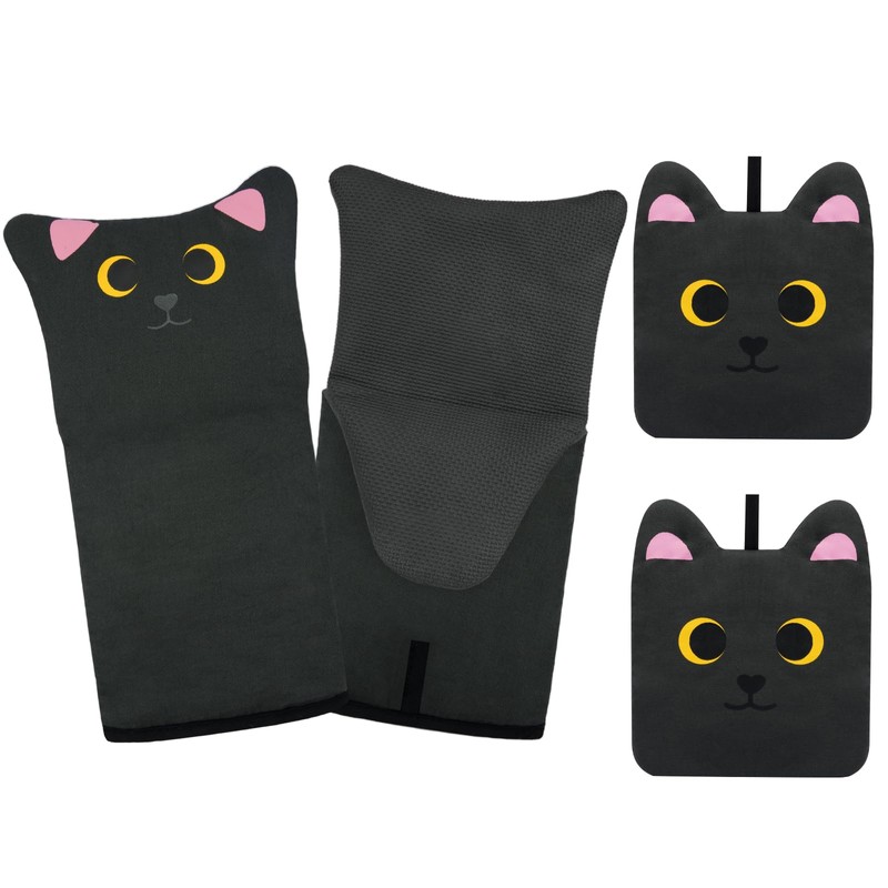 LSYDCARM Oven Mitts, Cute Black Cat Silicone Oven Mitts and
