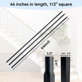 BLCGZHL 20 Pack Balusters for Staircase Interior 44" - 1/2" Iron Square Metal Balusters Hollow Straight Stair Spindles Satin Black Staircase Baluster ASN101-3