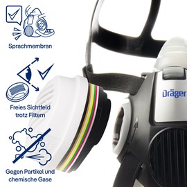 Dräger X-plore 3300 Chemie Work Half Mask Set Including ABEK1 Hg P3 Combination Filter Sizes S/M/L Against Gases, Vapours, Fine Dust/Particles Size L 3708072