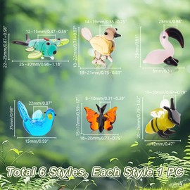 AHANDMAKER 6Pcs Mini Animals Figurines, 6 Styles Glass Animal Figurines for Table Home Decoration, Dragonfly Bird Bees Pigeon Flamingo Butterfly Glass Display Miniature for Anniversary Birthday Gift