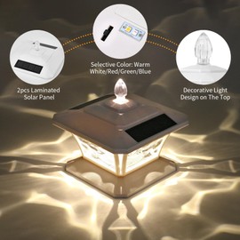 AEFRELEOHT Solar Post Cap Lights Warm White/Red/Green/Blue 4 Lighting Mode, Top Cone Luminous Design, 15 Lumens lP54 Waterproof Fit 3.5x3.5 4x4 4.5x4.5 5x5 Wood Fence Post Solar Lights White (12 Pack)