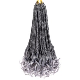 COOKOO 9 Packs French Curl Crochet Braids 14 Inch Pre Looped French Curl Braiding hair for Black Women Ombre Grey Braiding Hair with Bouncy Curly Ends Loose Wavy Synthetic Hair Extensions 1B/Grey#