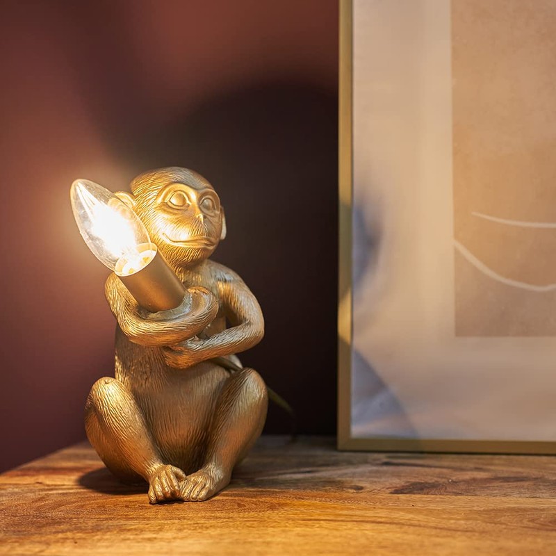 MiniSun Modern Metallic Gold Painted Baby Monkey Design Table Lamp