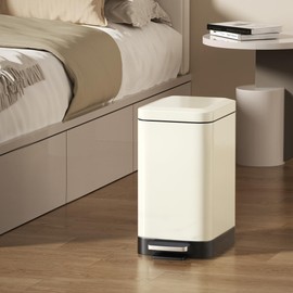 LEASYLIFE 12L/3.1Gal Slim Step Garbage Can,Narrow Rectangle Garbage Container Bin,Small Bathroom Trash Can with Lid Soft Close，Foot Pedal Garbage Can for Bathroom,Bedroom,Office (12l-White)