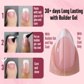 NOVO OVO French Tip Hand and Toe Nail Tips Press on kit, BERRY PINK Square Soft Gel Nail Extension, Square Round Toenails, Pre-applied Tip Primer & Base Coat, Full Cover Matte for DIY x 15 Sizes