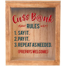 The Bridge Collection Cuss Wooden Coin Bank - Swear Jar Coin Collector for College Fund - Humorous Art for Home Decor