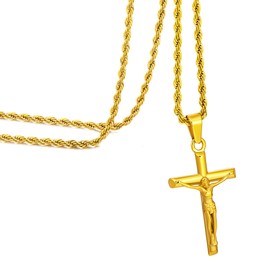 Speroto Cross Necklace for Men Gold Chain Stainless Steel Necklace for Mens Gold Chain Mens Gifts for Him Husband Father Gold, 22''Rope