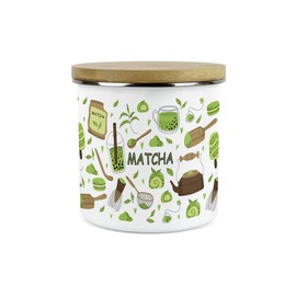 Purely Home Matcha Storage Canister - Gifts for Tea Lovers/Drinkers - White & Green 1.2L Metal Enamel Hot Drinks Storage Container