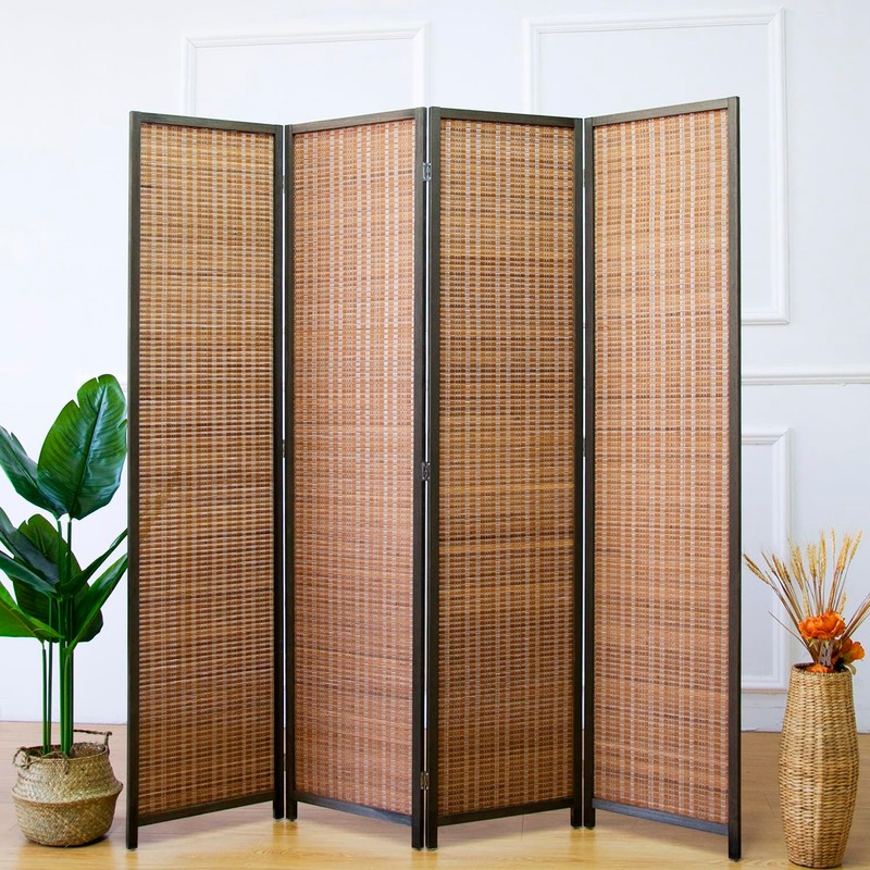 Furnnylane 4 Panel Bamboo Room Divider and Folding Panel Screen,Bamboo