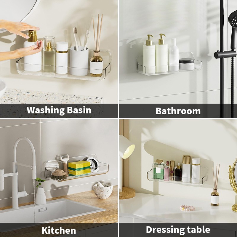 Diesisa Plastic Wall Mount Organizer, Adhesive Clear Acrylic Shelf, No