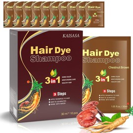 KAISASA Black 3 in 1 Hair Dye Shampoo - Can cover gray hairs,Herbal Ingredients,Contains Ginseng Extract,Natural Haircoloring, Easter's Gift:_Chestnut Brown 300ml