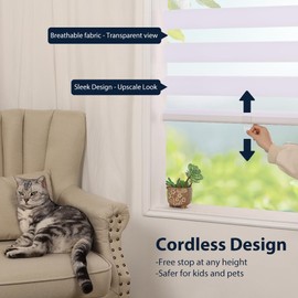 SMONTER Cordless Zebra Blinds for Windows Zebra Roller Shades with Metal Valance Free Stop Dual Layer Sheer Blinds Day Night Privacy Light Filtering, W42 x H72, White