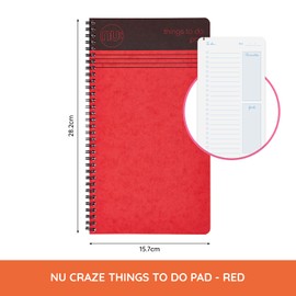 NU: Notebooks - Craze Cloud Range - Things to Do Pad - Wirebound Notebook - Stationery Notebooks - Ruled Notepad- Red - 110 Pages