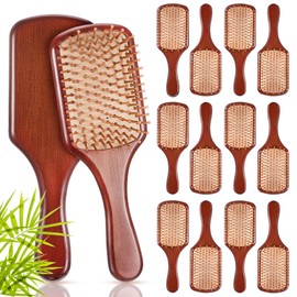 Tessco for you 12 Pcs Bamboo Hair Brushes for Women Bulk Wooden Paddle Brush Scalp Massage Bamboo Bristles Anti Static Men Engraving DIY Gift for Wedding Teacher(9.65'' X 3.35'',Deep Brown-natural)