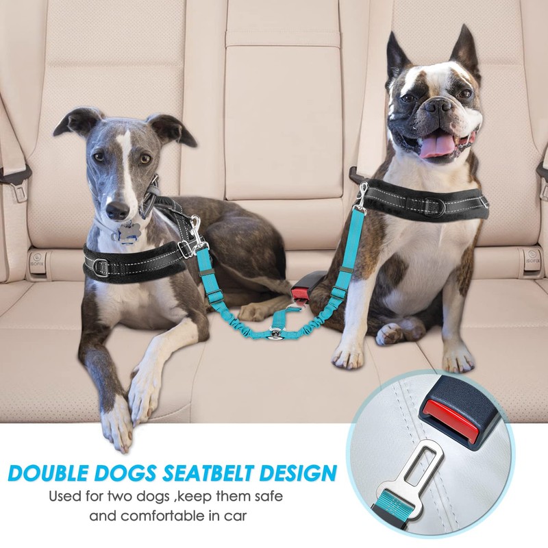 SlowTon Dog Seat Belt, Double Dog Seatbelt Adjustable Vehicle Safety