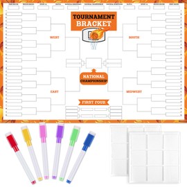 Basketball Tournament Bracket Poster Set Includes 19 x 13lnch Reusable Dry Erase Bracket Board Poster with 6 Color Magnetic Dry Erase Markers and Eraser for School Classroom Home Office (64 Team)