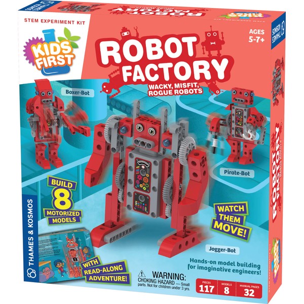 Thames & Kosmos Kids First Robot Factory: Wacky, Misfit, Rogue Robots STEM Experiment Kit | Hands-on Model Building for Young Engineers | Build 8 Motorized Robots | Play & Learn with Storybook Manual