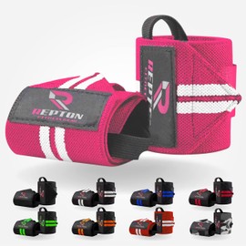 Weightlifting Wrist Wraps - Professional Grade with Thumb Loops - Wrist Support Braces - Men & Women - Weight Lifting, Crossfit, Powerlifting, Strength Training Straps (Pink & White, 13)