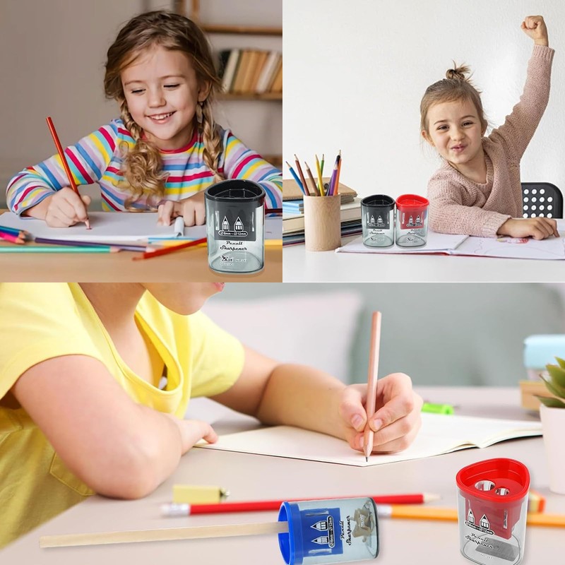 4 Pack Pencil Sharpener with Container, Compact Manual Pencil Sharpeners