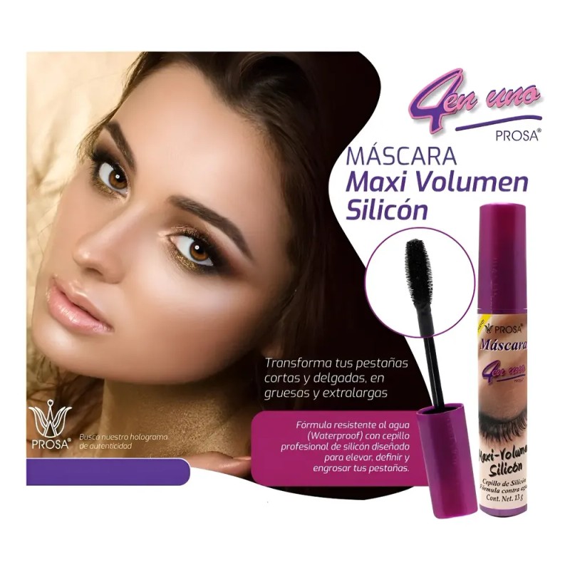Máscara De Pestañas Prosa Maxi Volumen Silicón Waterproof 13