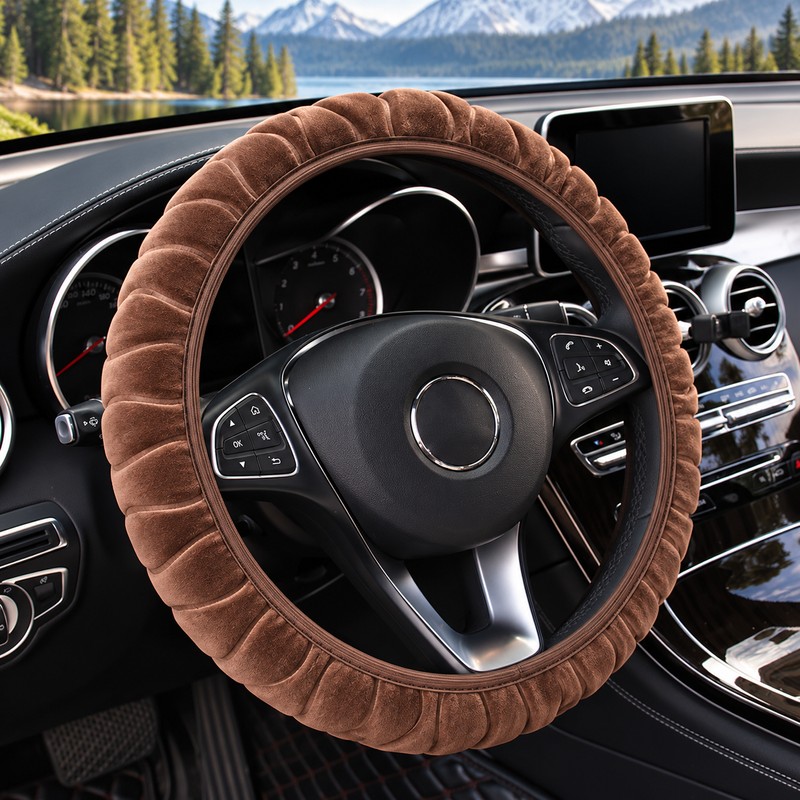 Luxury Plush Steering Wheel Cover, Soft Short-Fur Winter Car Steering