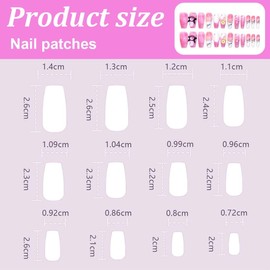 PEXIVOZ 24 Stück Fake Nails Quadratische Nägel de Teufelsaugen und Bögen,Mittellanger,Press on Nails,Rosa Künstliche Nägel,Acryl Kunstnägel für Frauen und Mädchen,Partys und Heimat,DIY
