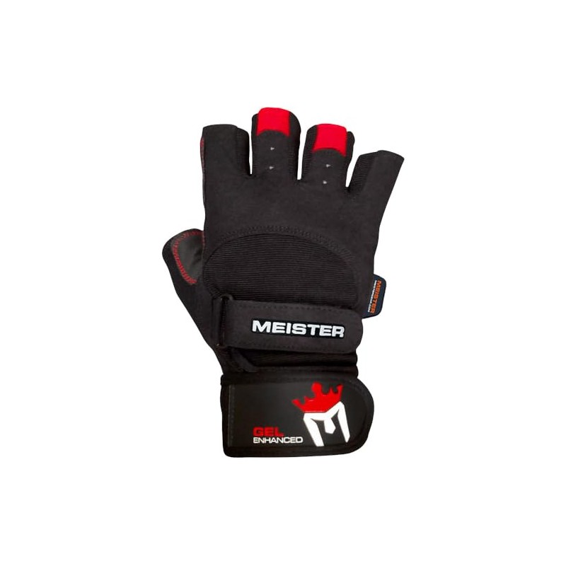 Meister Wrist Wrap Weight Lifting Gloves w/Gel Padding - Black/Red