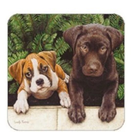 Legacy Cork Back Coaster-Dog Design BOXER & LAB PUPS-Create Your Own Set!
