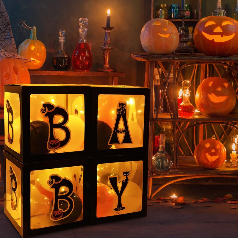 Baby First Halloween Decorations Balloons Boxes 4 Pcs Letter Blocks
