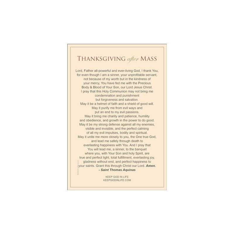 Prayer Before and After Mass LAMINATED Holy Card (3-pack) with