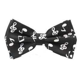 Black bow tie with musical notes in white