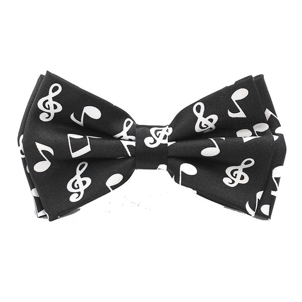 Black bow tie with musical notes in white