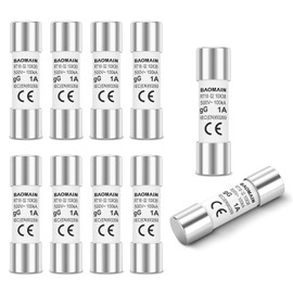 Baomain 10-Pack 1A Fuse Link, RT18-32 (RO15 RT14 RT19), Cylindrical Ceramic Tube 10x38mm 500V CE Listed