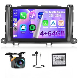 [4+64G] Android Car Stereo for Toyota Sienna 2011 2012 2013 2014 Radio with 9 Inch 1280 * 720P Touch Screen, Carplay/Android Auto GPS Navigation/Mirror Link/DSP/Bluetooth+AHD Backup Camera