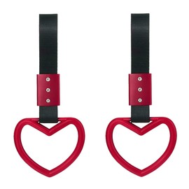 2PCS Heart-Shaped Car Handle Straps, Auto Grap Handle Warning Pull Ring, Heart Decor for Car, SUV, Subway, Bus