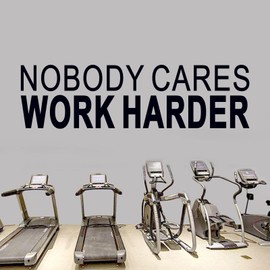 AnFigure Gym Quotes Wall Decals: Inspirational Office Vinyl Art Wall Stickers for Garage Classroom School Workspaces - Nobody Cares Work Harder 35"X9.8"
